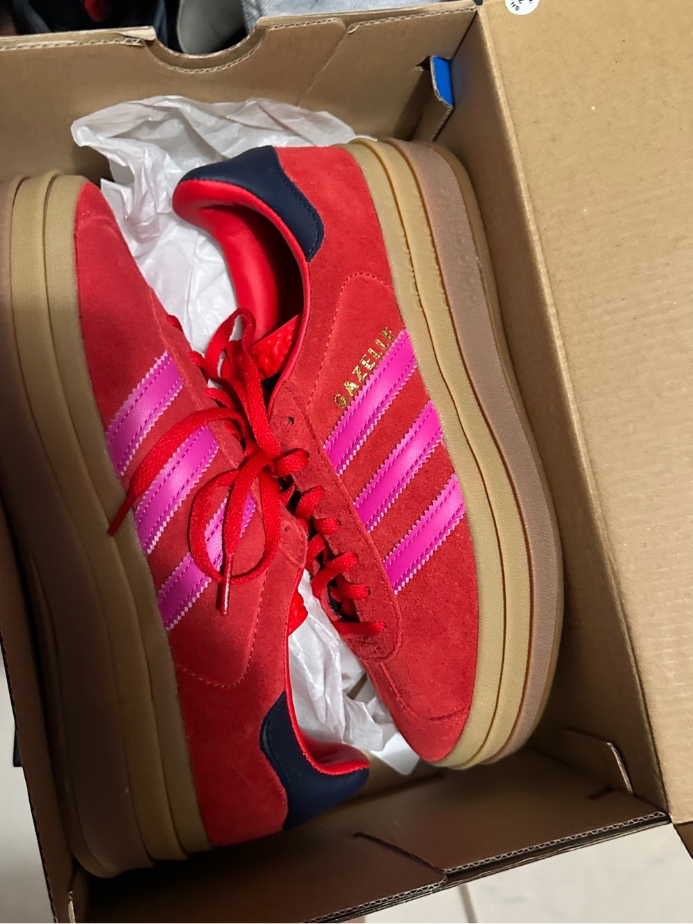 Adidas Gazelle Bold Suede Gum Sole Womens Sneakers In Red Pink SZ 7 - Picture 6 of 7